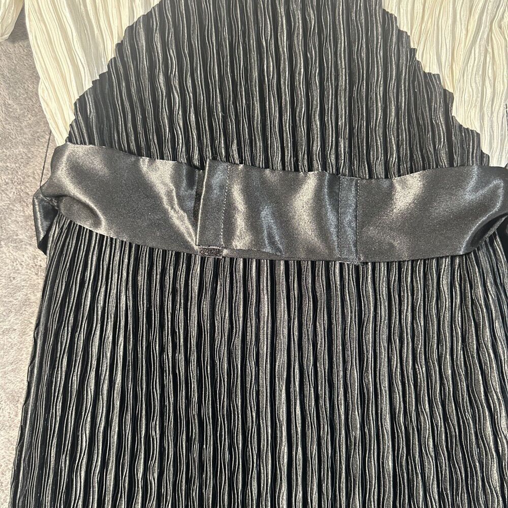 Edith Flagg VTG Pleated MIDI Dress S Black White Puff Sleeve Sequin Flapper Coco - Picture 11 of 12